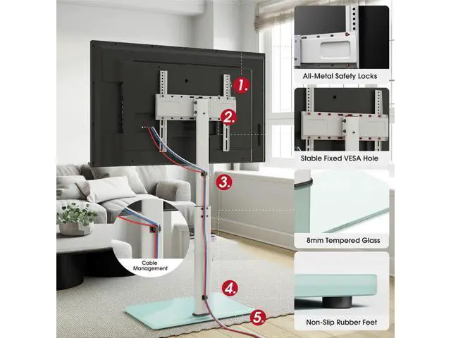 Alt view image 6 of 7 - Swivel TV Floor Stand for 32-65 Inches TVs, 8 Level Height Adjustable Corner Small TV Stand Mount for Living Room/Bedroom, Holds up to 88 lbs,MAX VESA 400x400mm,White
