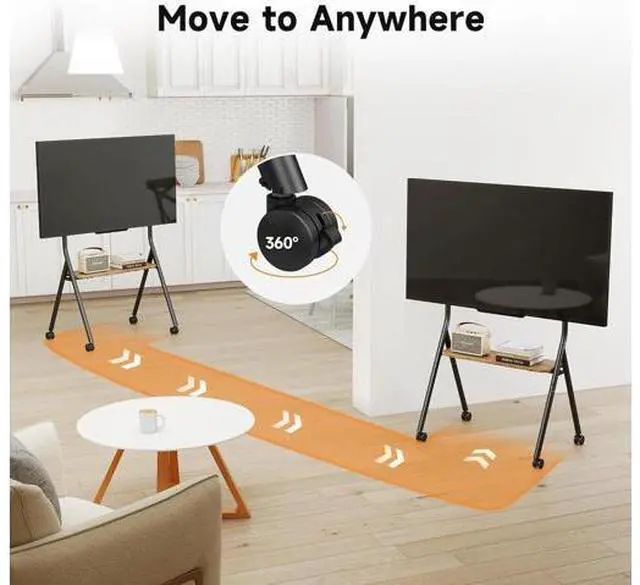 Alt view image 4 of 7 - Easel Rolling TV Stand for 32-80 Inch TV up to 121lbs, Mobile Portable TV Cart with Wheels Minimalist for Home Office Living Room, Max 600x400mm VESA, Black ML5C