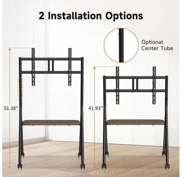 Alt view image 2 of 7 - Easel Rolling TV Stand for 32-80 Inch TV up to 121lbs, Mobile Portable TV Cart with Wheels Minimalist for Home Office Living Room, Max 600x400mm VESA, Black ML5C
