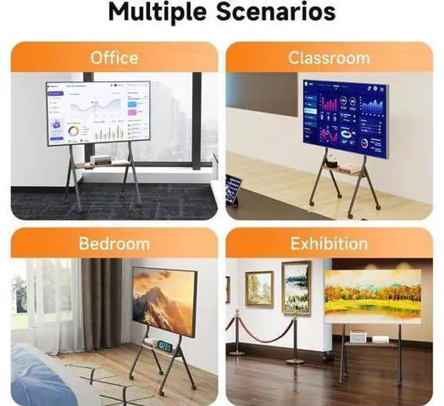 Alt view image 7 of 7 - Easel Rolling TV Stand for 32-80 Inch TV up to 121lbs, Mobile Portable TV Cart with Wheels Minimalist for Home Office Living Room, Max 600x400mm VESA, Black ML5C