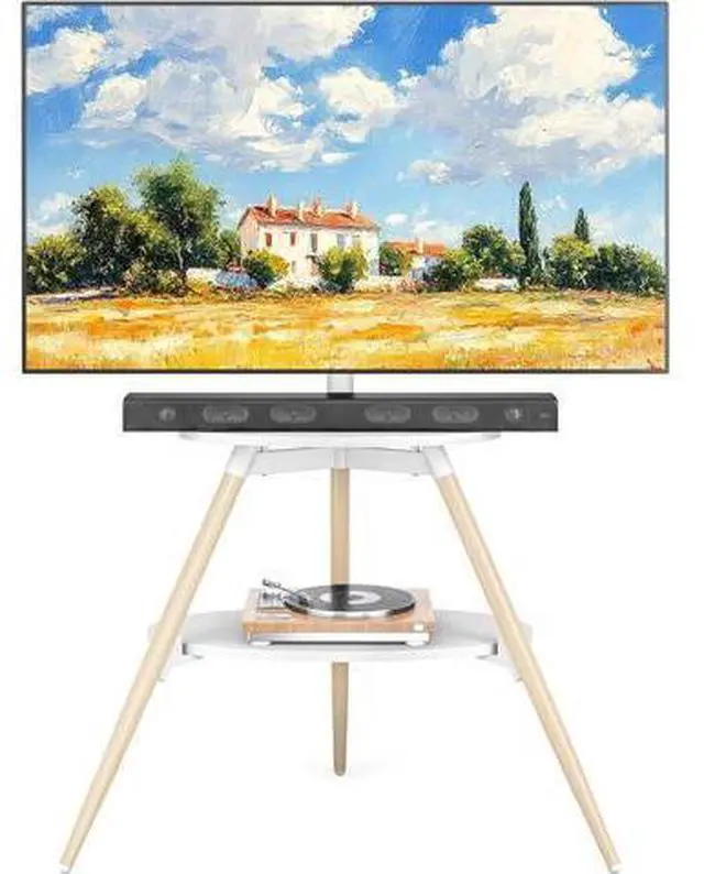 Main image of Rfiver Easel TV Stand for 32 to 65 Inch TVs, Height Adjustable & 180° Swivel Tripod TV Stand up to 88 lbs, Minimalist Corner TV Floor Stand with Storage Shelf for Bedroom, Living Room, Studio