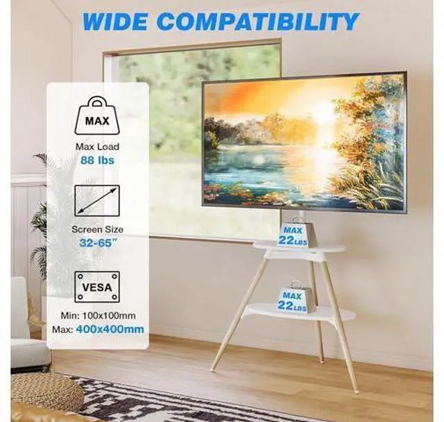 Alt view image 4 of 7 - Rfiver Easel TV Stand for 32 to 65 Inch TVs, Height Adjustable & 180° Swivel Tripod TV Stand up to 88 lbs, Minimalist Corner TV Floor Stand with Storage Shelf for Bedroom, Living Room, Studio