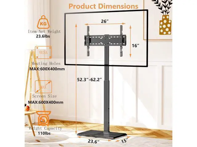 Alt view image 5 of 7 - Universal Floor TV Stand,TV Floor Mount Stand for 32-75 inch TV up to 110 lbs, Swivel and Height Adjustable Tall TV Stand for Bedroom,Office(TCP01-M-A02)