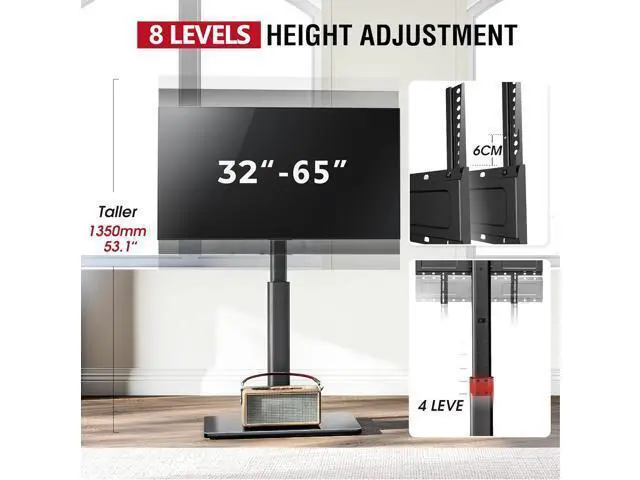 Alt view image 5 of 7 - Swivel TV Floor Stand for 32-65 Inches TVs, 8 Level Height Adjustable Corner Small TV Stand Mount for Living Room/Bedroom, Holds up to 88 lbs,MAX VESA 400x400mm,Black