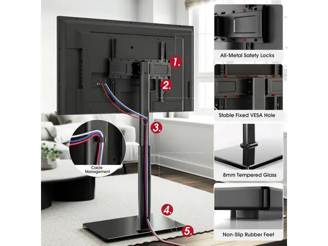 Alt view image 6 of 7 - Swivel TV Floor Stand for 32-65 Inches TVs, 8 Level Height Adjustable Corner Small TV Stand Mount for Living Room/Bedroom, Holds up to 88 lbs,MAX VESA 400x400mm,Black
