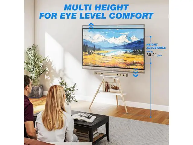 Alt view image 6 of 7 - Rfiver Easel TV Stand for 32 to 65 Inch TVs, Height Adjustable & 180° Swivel Tripod TV Stand up to 88 lbs, Minimalist Corner TV Floor Stand with Storage Shelf for Bedroom, Living Room, Studio