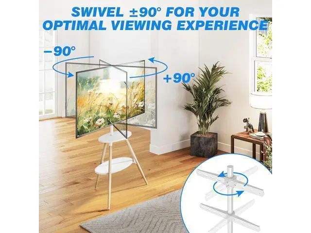 Alt view image 7 of 7 - Rfiver Easel TV Stand for 32 to 65 Inch TVs, Height Adjustable & 180° Swivel Tripod TV Stand up to 88 lbs, Minimalist Corner TV Floor Stand with Storage Shelf for Bedroom, Living Room, Studio