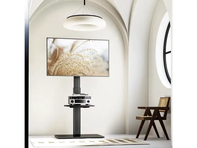 Alt view image 7 of 7 - AX WABER Universal Floor TV Stand with Mount 70 Degree Swivel 9 Level Height Adjustable and Space Saving Design for Most 27 to 65 inch LCD, LED OLED TVs One Shelf