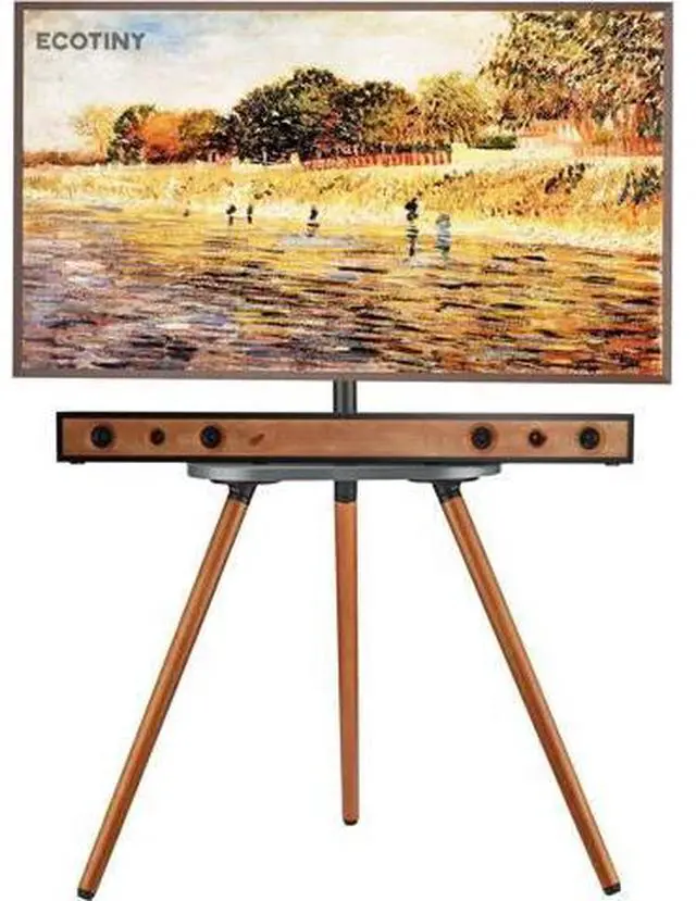 Main image of Tripod Easel TV Stand for 43 to 65 Inch LCD LED OLED Screen, Height Adjustable and Swievel TV Stand, Portable Corner TV Floor Stand with Wooden Tray, VESA 400x400mm, Minimalist Black Walnut
