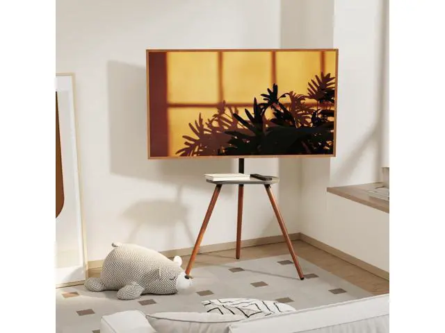 Alt view image 2 of 7 - Tripod Easel TV Stand for 43 to 65 Inch LCD LED OLED Screen, Height Adjustable and Swievel TV Stand, Portable Corner TV Floor Stand with Wooden Tray, VESA 400x400mm, Minimalist Black Walnut