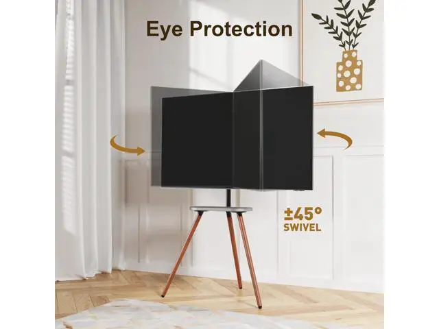 Alt view image 4 of 7 - Tripod Easel TV Stand for 43 to 65 Inch LCD LED OLED Screen, Height Adjustable and Swievel TV Stand, Portable Corner TV Floor Stand with Wooden Tray, VESA 400x400mm, Minimalist Black Walnut