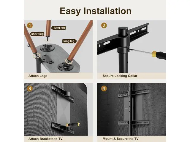 Alt view image 6 of 7 - Tripod Easel TV Stand for 43 to 65 Inch LCD LED OLED Screen, Height Adjustable and Swievel TV Stand, Portable Corner TV Floor Stand with Wooden Tray, VESA 400x400mm, Minimalist Black Walnut