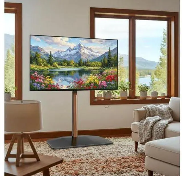 Alt view image 2 of 7 - Universal Swivel TV Stand with Wood for 32-85 Inch LCD LED OLED Screen, Holds 132 Lbs, Height Adjustable Floor TV Stand, Max VESA 600 * 400mm, Black, for Bedroom Living Room