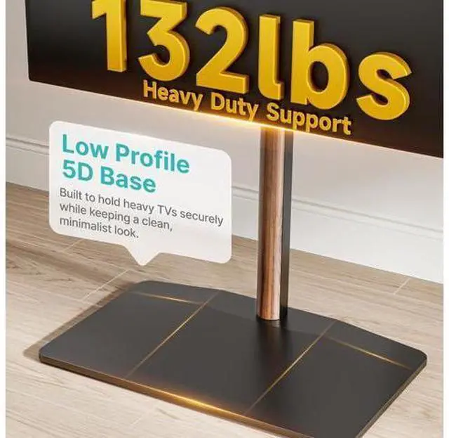 Alt view image 6 of 7 - Universal Swivel TV Stand with Wood for 32-85 Inch LCD LED OLED Screen, Holds 132 Lbs, Height Adjustable Floor TV Stand, Max VESA 600 * 400mm, Black, for Bedroom Living Room
