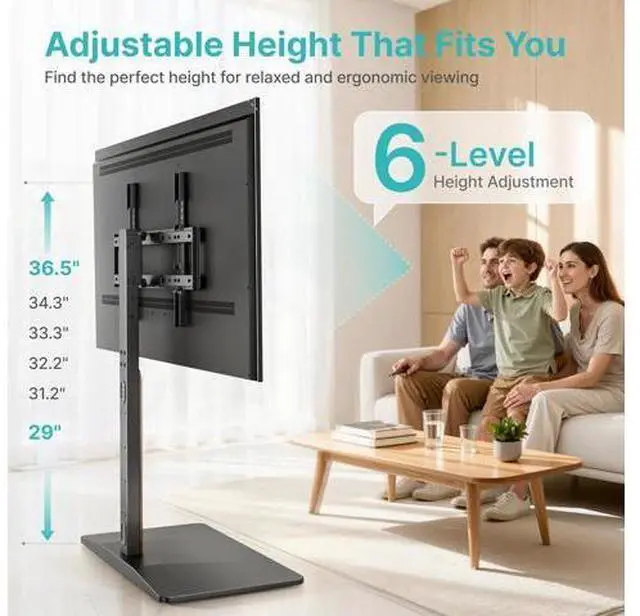 Alt view image 5 of 7 - Universal Swivel TV Stand with Wood for 32-85 Inch LCD LED OLED Screen, Holds 132 Lbs, Height Adjustable Floor TV Stand, Max VESA 600 * 400mm, Black, for Bedroom Living Room