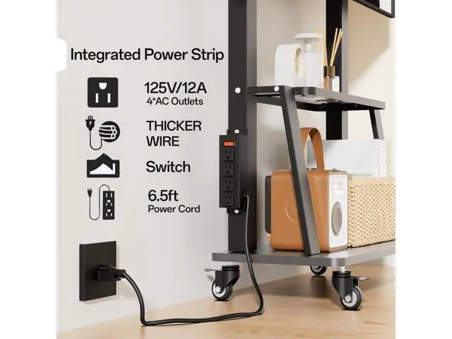 Alt view image 2 of 7 - Mobile TV Cart with Power Outlet, Rolling TV Stand on Wheels for 32-75 inch Television, Mobile TV Stand Height Adjustable,15° Adjustable Viewing Angle,Max 130LBS, Vesa max 600×400