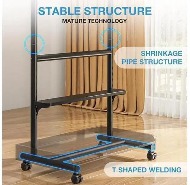 Alt view image 3 of 7 - YOMT 40-86 Inch L Shape Universal TV Stand - 1.57in Round Tube, 68kg Capacity, 6-Position Height Adjustable, Tilt, Wire Management Mobile