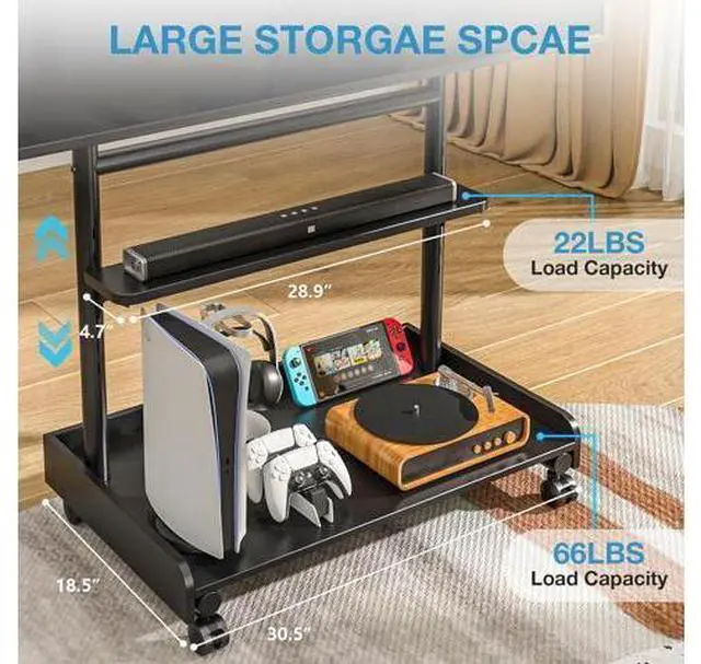 Alt view image 4 of 7 - YOMT 40-86 Inch L Shape Universal TV Stand - 1.57in Round Tube, 68kg Capacity, 6-Position Height Adjustable, Tilt, Wire Management Mobile
