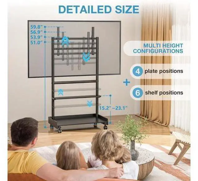Alt view image 2 of 7 - YOMT 40-86 Inch L Shape Universal TV Stand - 1.57in Round Tube, 68kg Capacity, 6-Position Height Adjustable, Tilt, Wire Management Mobile