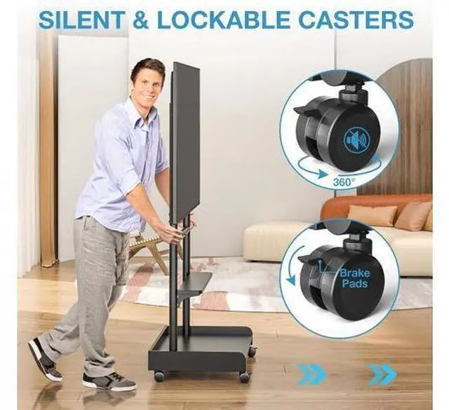 Alt view image 5 of 7 - YOMT 40-86 Inch L Shape Universal TV Stand - 1.57in Round Tube, 68kg Capacity, 6-Position Height Adjustable, Tilt, Wire Management Mobile