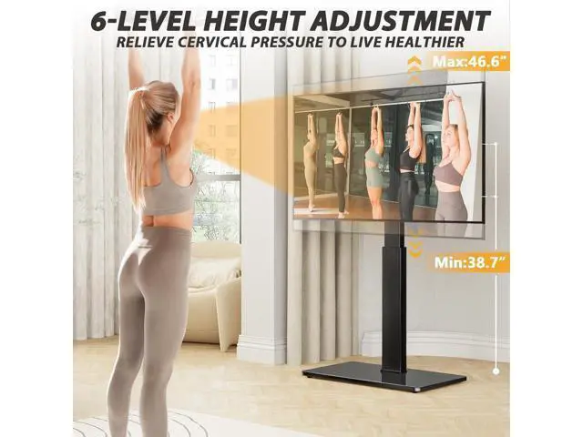 Alt view image 3 of 7 - TAVR Universal Floor TV Stand Base for 32-75 Inch TVs up to 110 Lbs with Swivel Height Adjustable Mount, Black Tempered Glass Base for Media Storage and Space Saving