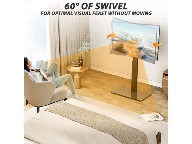 Alt view image 4 of 7 - TAVR Universal Floor TV Stand Base for 32-75 Inch TVs up to 110 Lbs with Swivel Height Adjustable Mount, Black Tempered Glass Base for Media Storage and Space Saving