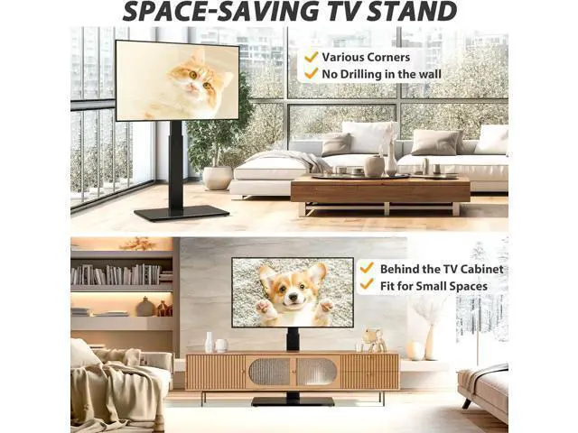 Alt view image 5 of 7 - TAVR Universal Floor TV Stand Base for 32-75 Inch TVs up to 110 Lbs with Swivel Height Adjustable Mount, Black Tempered Glass Base for Media Storage and Space Saving
