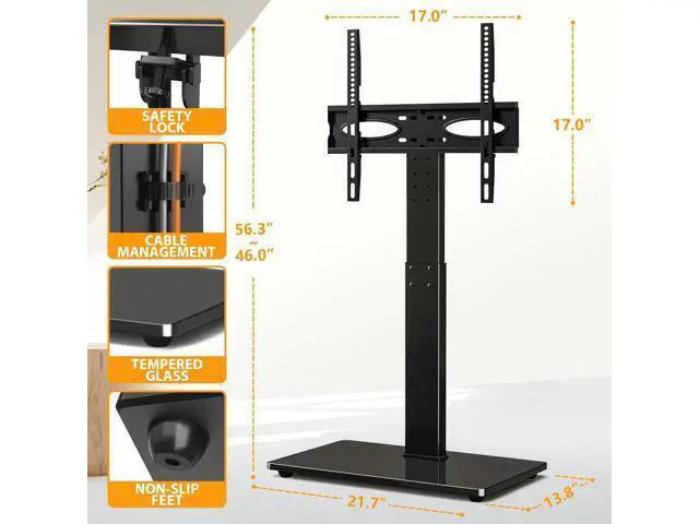 Alt view image 6 of 7 - TAVR Universal Floor TV Stand Base for 32-75 Inch TVs up to 110 Lbs with Swivel Height Adjustable Mount, Black Tempered Glass Base for Media Storage and Space Saving