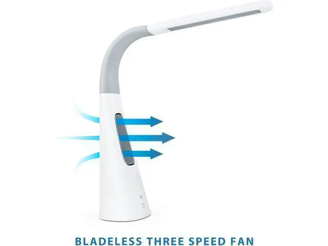 Alt view image 2 of 7 - Turcom LED Desk Lamp with Fan, Cool Breeze Lamp with Bladeless Fan with Adjustable Neck, 3 Speeds and 5 Brightness Levels, White