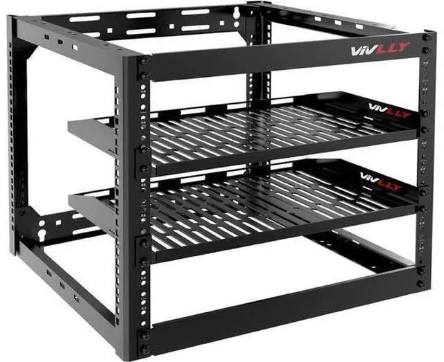 Main image of 10U Server Rack Heavy Duty Open Frame Network Rack Mount 19 Inch - Wall Mount or Floor Standing IT Equipment Cabinet - 400lbs Capacity Networking Data Center Rack with 2 Vented Shelves - Vivlly