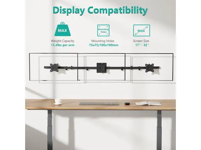 Alt view image 3 of 7 - WALI Triple Monitor Wall Mount for 17 to 32 Inch, Computer Monitor Arm for 3 Screens, Swivel Tilt Wall Mount with Mounting Holes 75x75/100x100mm, Per Arm Holds Up to 15.4lbs (013ARM), Black