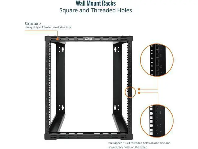 Alt view image 4 of 6 - Tecmojo 12U Wall Mount Rack, Wall Mount Network Rack 15.8in Depth, Open Frame Server Rack for 19in IT/AV/Data/Home Equipment, Black