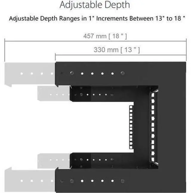 Alt view image 3 of 7 - Jingchengmei 6U Wall Mount Open Frame Rack-19 Inch Server Equipment Rack- Adjustable Depth 13-18 Inches 2 Post Open Frame Cabinet- Black (6U13-18InD)