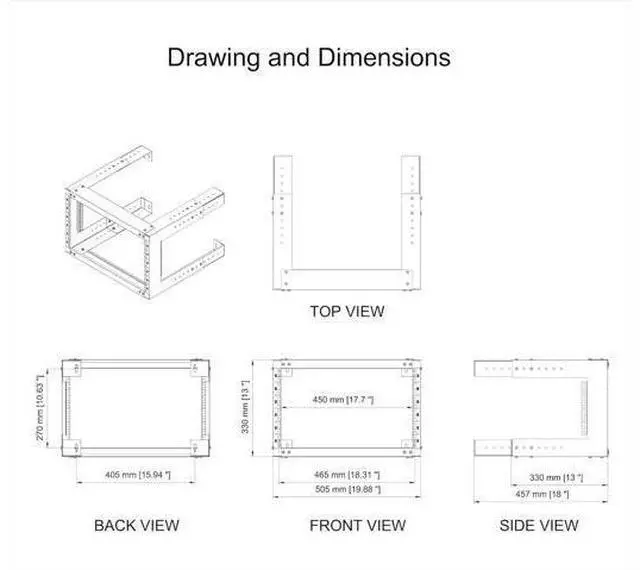 Alt view image 4 of 7 - Jingchengmei 6U Wall Mount Open Frame Rack-19 Inch Server Equipment Rack- Adjustable Depth 13-18 Inches 2 Post Open Frame Cabinet- Black (6U13-18InD)