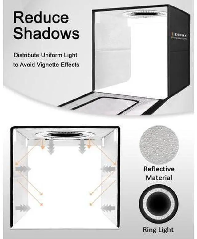 Alt view image 3 of 7 - DUCLUS Light Box Photography, 16x16 Inch Photo Light Box with 160 Dimmable LED Lights (CRI 97+), 6 PVC & 2 Paper Backdrops, Portable Studio Box for Product Photography: Jewelry, Food, Shoes