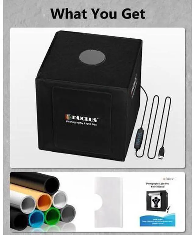 Alt view image 7 of 7 - DUCLUS Light Box Photography, 16x16 Inch Photo Light Box with 160 Dimmable LED Lights (CRI 97+), 6 PVC & 2 Paper Backdrops, Portable Studio Box for Product Photography: Jewelry, Food, Shoes