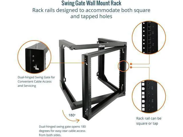 Alt view image 3 of 6 - Tecmojo 9U Wall Mount Rack, Server Rack,Open Frame Server Rack,Network Rack for 19inch Computer/AV/Data/IT/Media Equipment,18inch Depth,16inch Apart Mounting Holes,Swing Gate,Square and Tapped Holes
