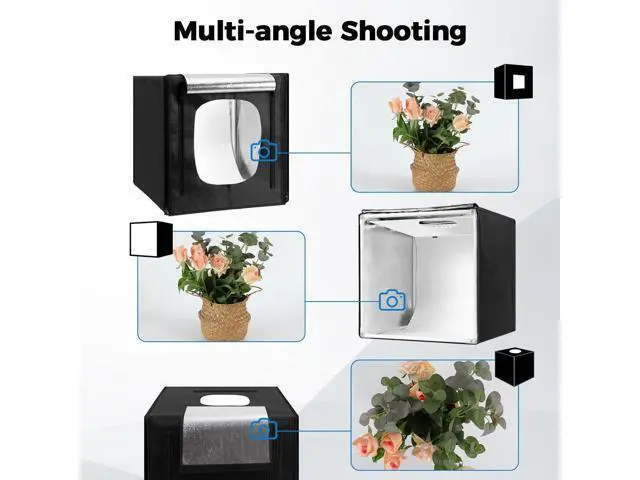 Alt view image 2 of 7 - Photo Light Box, Portable 12/16/20/24/32 Inch Photo Studio LightBox, Shooting Tent Kit with 189 Light Beads and 6 Color Backdrops. Lightbox with 3 Stepless Dimming Light Boards for Product Photography