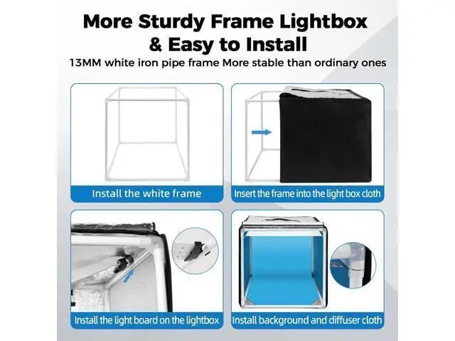 Alt view image 6 of 7 - Photo Light Box, Portable 12/16/20/24/32 Inch Photo Studio LightBox, Shooting Tent Kit with 189 Light Beads and 6 Color Backdrops. Lightbox with 3 Stepless Dimming Light Boards for Product Photography