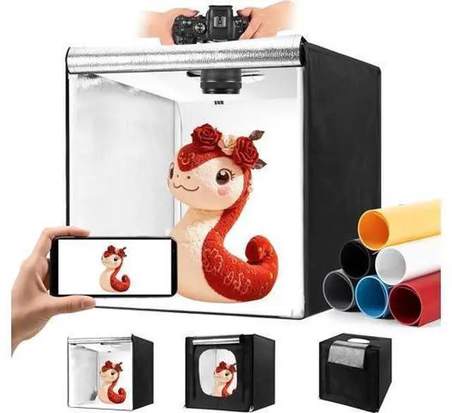 Main image of Photo Light Box, Portable 12/16/20/24/32 Inch Photo Studio LightBox, Shooting Tent Kit with 189 Light Beads and 6 Color Backdrops. Lightbox with 3 Stepless Dimming Light Boards for Product Photography