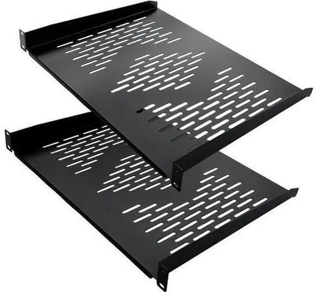 Main image of RIVECO 2 Pieces 1U Rack Shelves 19 Tray Cabinet Mount Vented Cantilevers for Network Equipment Shelf Mounting, 14 Inches 35CM Depth, Black 2PCS