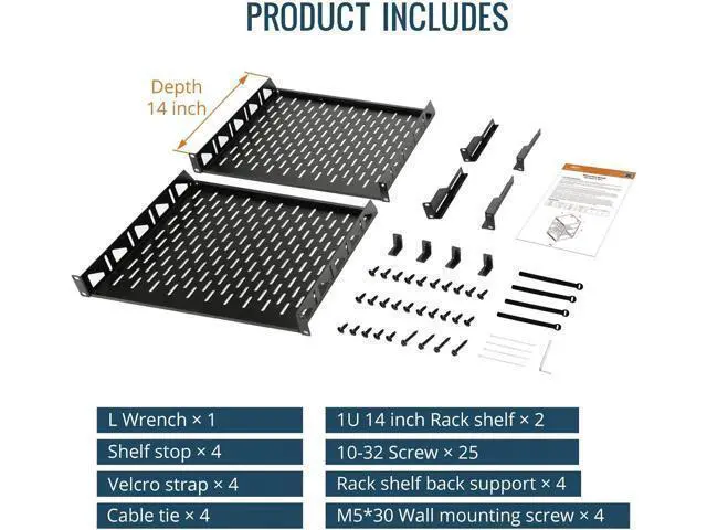 Alt view image 6 of 6 - Tecmojo 12U Open Frame Network Rack for IT & AV Gear, AV Rack Floor Standing or Wall Mounted,with 2 PCS 1U Rack Shelves & Mounting Hardware,Network Rack for 19" Networking,Audio and Video Device