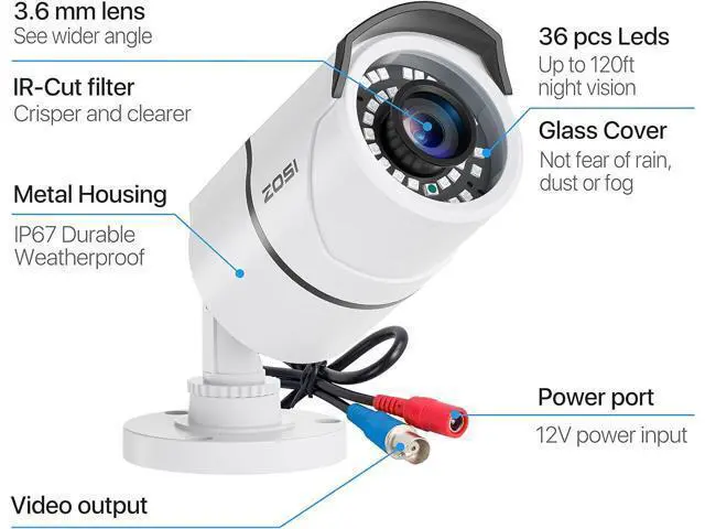 Alt view image 3 of 7 - ZOSI 4 Pack 2MP 1080p HD-TVI Home Security Camera Outdoor Indoor 1920TVL, 36PCS LEDs, Night Vision, Weatherproof Surveillance CCTV Bullet Camera