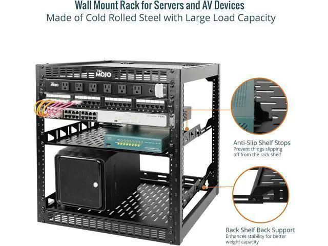 Alt view image 3 of 6 - Tecmojo 12U Open Frame Network Rack for IT & AV Gear, AV Rack Floor Standing or Wall Mounted,with 2 PCS 1U Rack Shelves & Mounting Hardware,Network Rack for 19" Networking,Audio and Video Device