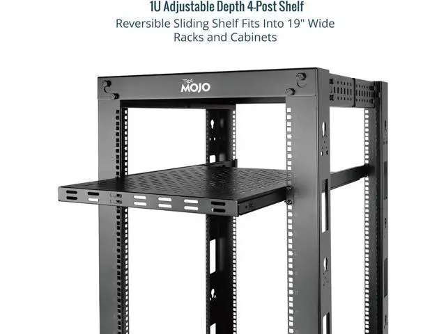 Alt view image 4 of 6 - Tecmojo 1U Sliding Rack Shelf,4-Post Vented Rack Mount Shelf,21.7in Deep with Adjustable Mounting Depth 21.7-35.4in,Supports to 110lbs,for 19 Inch AV/Network Equipment Rack,Unassembled,Black