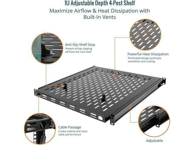Alt view image 5 of 6 - Tecmojo 1U Sliding Rack Shelf,4-Post Vented Rack Mount Shelf,21.7in Deep with Adjustable Mounting Depth 21.7-35.4in,Supports to 110lbs,for 19 Inch AV/Network Equipment Rack,Unassembled,Black