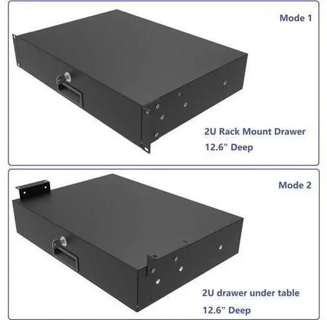 Alt view image 4 of 7 - 2U Server Cabinet Case 19 Inch Rack Mount Lockable Drawer with Key, 12.6 Inch Depth (2U)