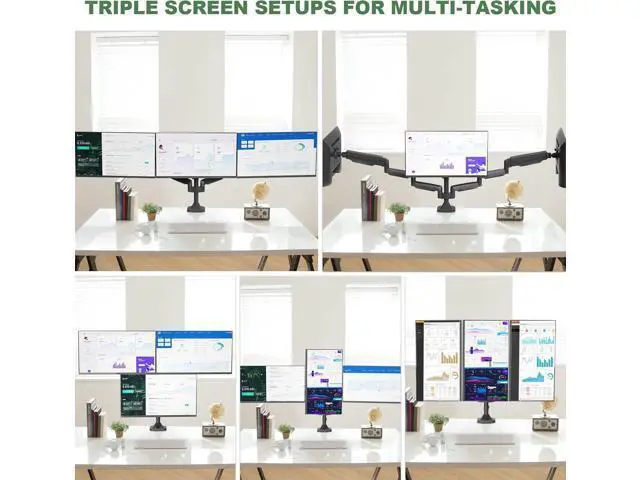 Alt view image 5 of 7 - Triple Monitor Stand for Three Computer Screens up to 32, Heavy Duty C-Clamp Base, Fully Adjustable Gas Spring 3 Monitor Desk Mount Arms Hold up to 30.9 lbs Each