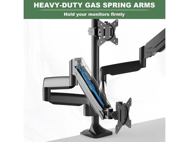 Alt view image 6 of 7 - Triple Monitor Stand for Three Computer Screens up to 32, Heavy Duty C-Clamp Base, Fully Adjustable Gas Spring 3 Monitor Desk Mount Arms Hold up to 30.9 lbs Each