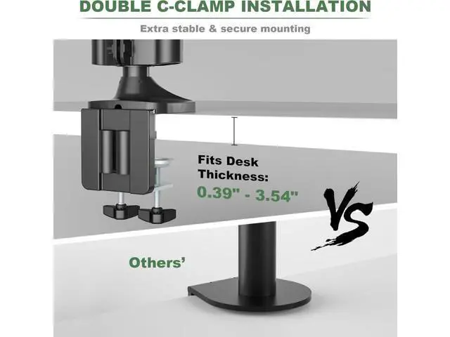 Alt view image 2 of 7 - Triple Monitor Stand for Three Computer Screens up to 32, Heavy Duty C-Clamp Base, Fully Adjustable Gas Spring 3 Monitor Desk Mount Arms Hold up to 30.9 lbs Each